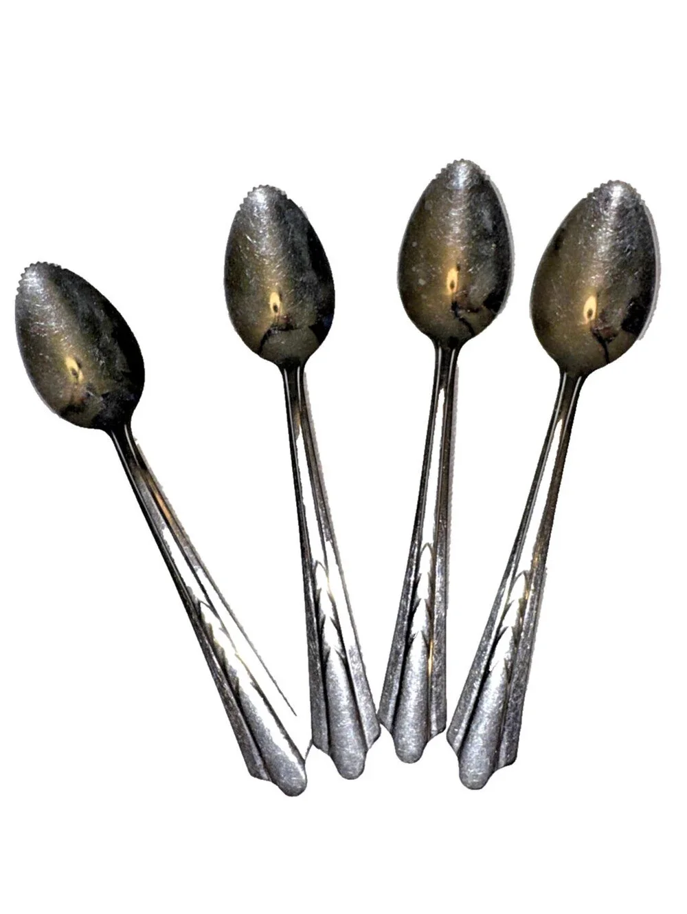 4 Grapefruit Spoons Ekco EKS7 Chevron Pattern Stainless Steel Flatware USA 6